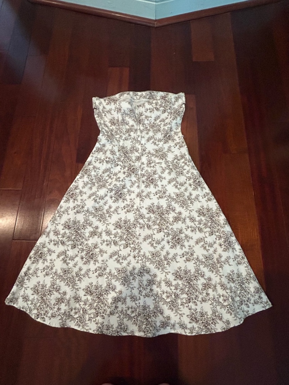 Teeze Me Y2K Strapless White & Brown Floral Dress Laura Ashley Vibes Toile Print - Picture 6 of 6